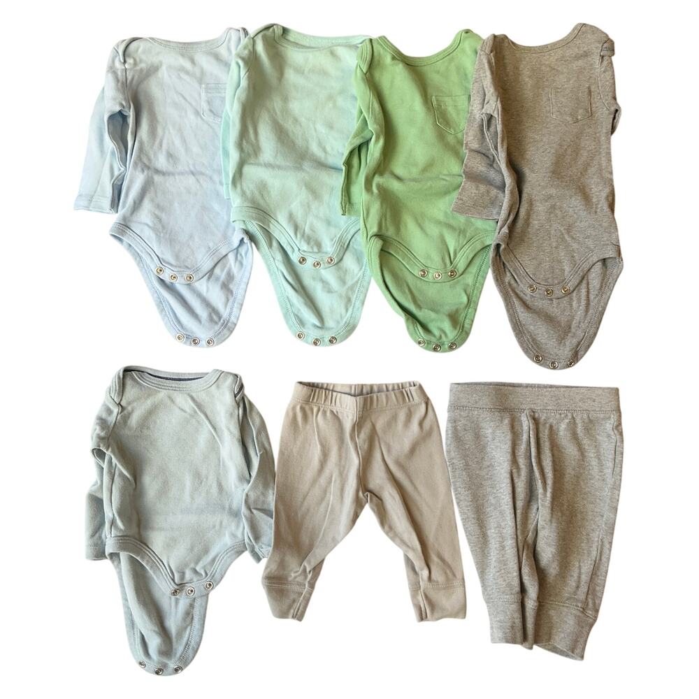 Set of 7 Cloud Island Baby Boy Shirts and Pants Long Sleeve size 0-3M Blue Gray